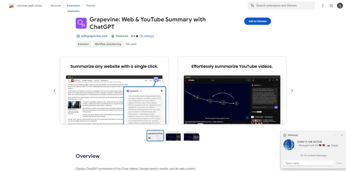 Grapevine: Web & YouTube Summary with ChatGPT