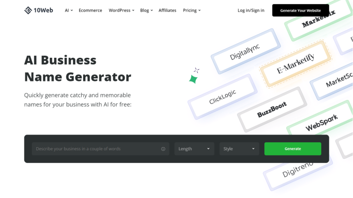 Business Name Generator | 10Web