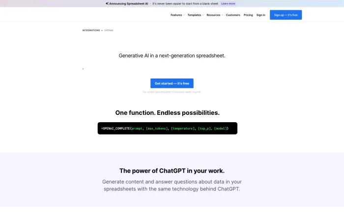 OpenAI in Spreadsheet