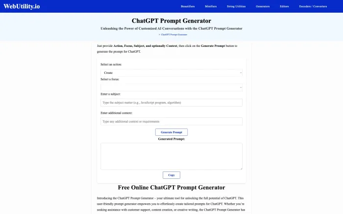 ChatGPT Prompt Generator webutility.io