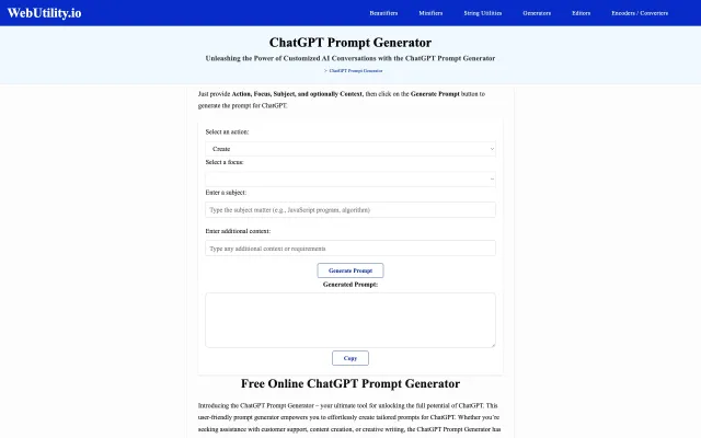 ChatGPT Prompt Generator webutility.io